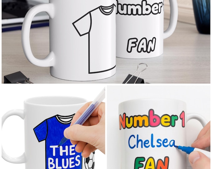 Colour Your Own Football Mug | Personalised DIY Craft Gift | Ceramic Pen Colouring Activity for Kids & Adults, Custom Football Fan Gift Idea
