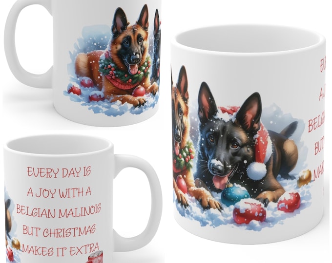 11oz Ceramic Belgian Malinois Christmas Mug, Malinois  Mug, Belgian Malinois Gift For Belgian Malinois , Mum, Dad, Owner