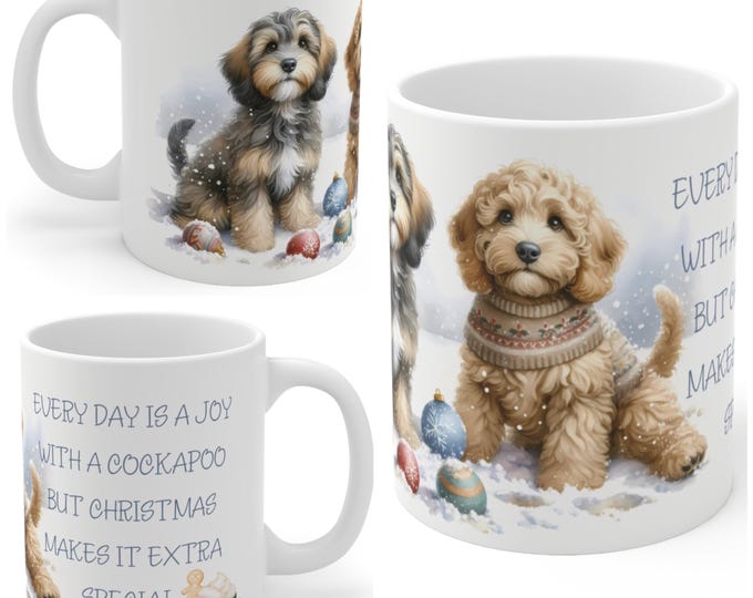 11oz Ceramic Cockapoo Christmas Mug, Cockapoo Mug, Cockapoo Gift For Cockapoo, Mum, Dad, Owner, Let’s Get Ready For The Festive Season.