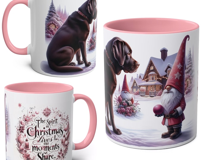 Chocolate Labrador and Gnome Christmas Mug