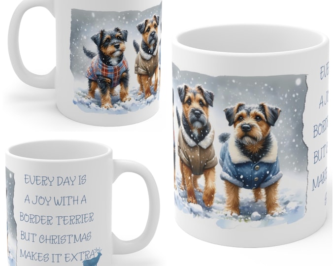 11oz Ceramic Border Terrier Christmas Mug, Border Terrier Mug, Border Terrier Gift For Border Terrier , Mum, Dad, Owner, Agility Gift