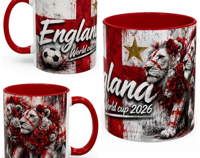 England World Cup 2026 Three Lions Mug – Football Fan Gift – England Supporters Cup – 11oz