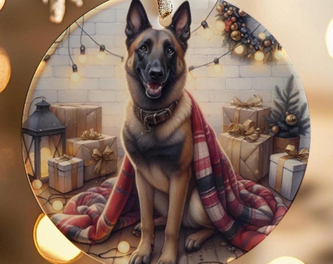 Belgian Malinois Christmas Tree Ornament, Ceramic, Double-Sided Print & Gift Bag