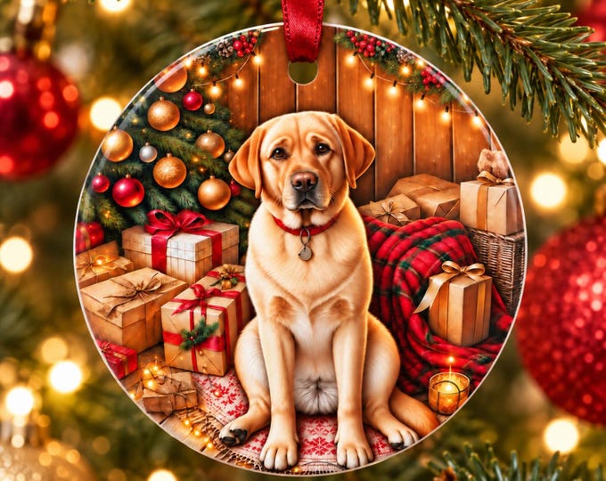 Golden Labrador Christmas Ornament, Ceramic Dog Bauble, Festive Tree Decoration