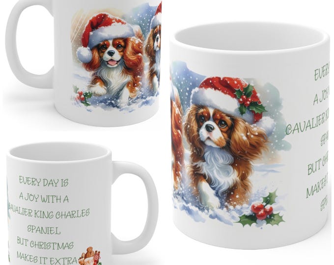 11oz Ceramic Cavalier King Charles Spaniel Christmas Mug, Cavalier mug, Cavalier King Charles Spaniel Gift For Cavalier , Mum, Dad, Owner