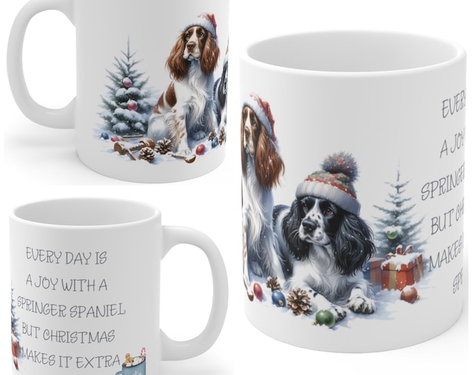 11oz Ceramic Springer Spaniel Christmas Mug, Springer Spaniel mug, Springer Spaniel Gift For Springer Spaniel, Mum, Dad, Owner, Colleague