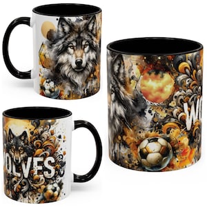 Wolverhampton Wanderers Fan Tasse | 11 Unzen Keramik Kaffeebecher | Wölfe Fußball Geschenk | Wölfe Anhänger Geschenk | Wölfe Football Club Tasse