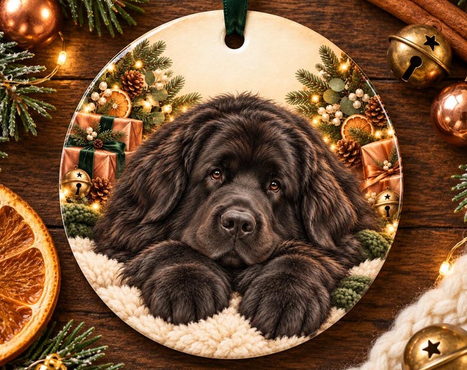 Newfoundland Christmas Tree Ornament, Ceramic, Double-Sided Print & Gift Bag