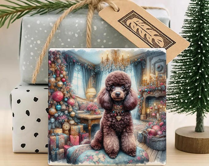 Chocolate Poodle Christmas Coaster, Great Secret Santa Gift, Pre Christmas Gift