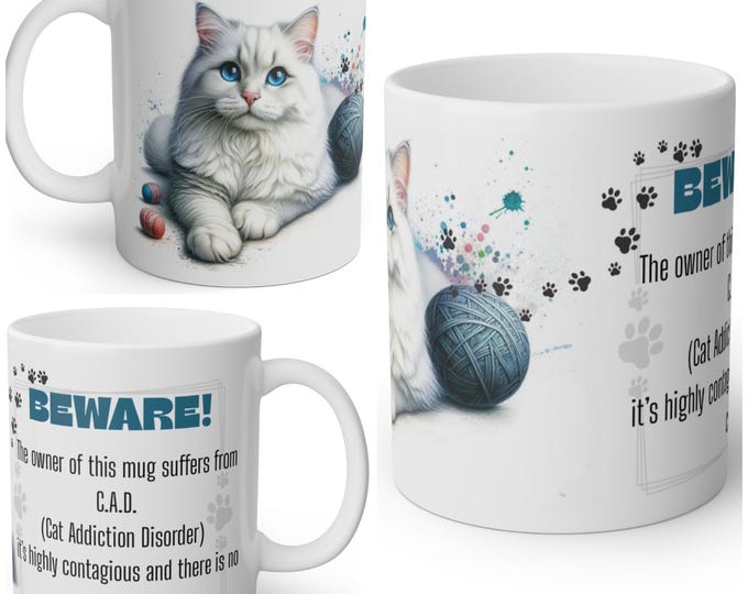 Funny Fluffy White Cat Mug