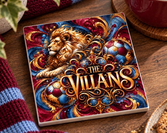 Aston Villa Ceramic Football Coaster | Football Fan Gift | Square Coaster