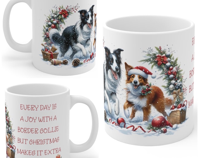 11oz Ceramic Border Collie Christmas Mug, Border Collie Mug, Border Collie Gift For Border Collie , Mum, Dad, Owner, Agility Gift