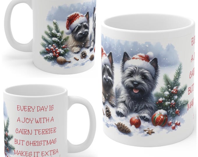 11oz Ceramic Cairn Terrier Christmas Mug, Cairn Terrier Mug, Cairn Terrier Gift For Cairn Terrier, Mum, Dad, Owner