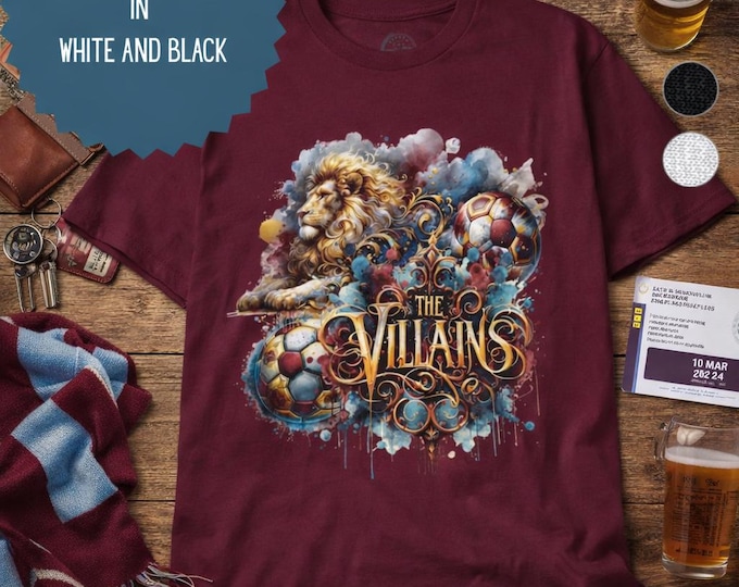 Aston Villa Fan T-Shirt | Heavy Cotton Football Tee | Maroon, Black or White | Sizes Small to 5XL | Perfect Gift for Villa Fans