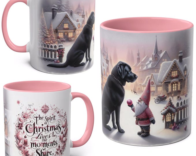Black Labrador and Gnome Christmas Mug