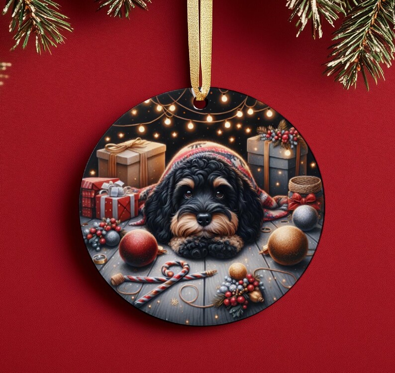 Black and Tan Cockapoo Christmas Tree Ornament, Ceramic, Double-sided ...