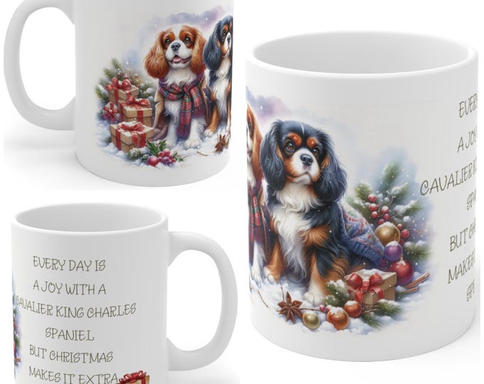 11oz Ceramic Cavalier King Charles Spaniel Christmas Mug, Cavalier mug, Cavalier King Charles Spaniel Gift For Cavalier , Mum, Dad, Owner