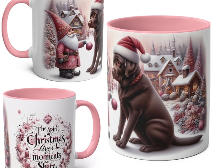 Chocolate Labrador and Gnome Christmas Mug