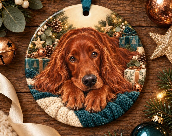 Irish Setter, Red Setter Christmas Tree Ornament, Ceramic, Double-Sided Print & Gift Bag