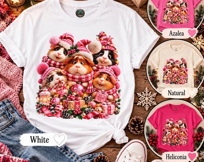 Pink Christmas Guinea Pig T-Shirt | Cute Festive Guinea Pig Gift
