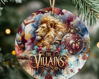 Aston Villa Ceramic Christmas Tree Decoration, Double Sided Printed & Gift Bag