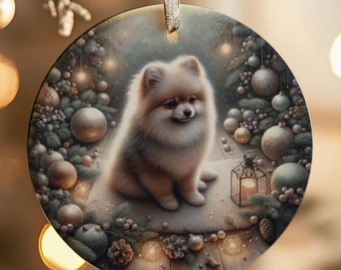 Pomeranian Christmas Tree Ornament, Ceramic, Double-Sided Printed