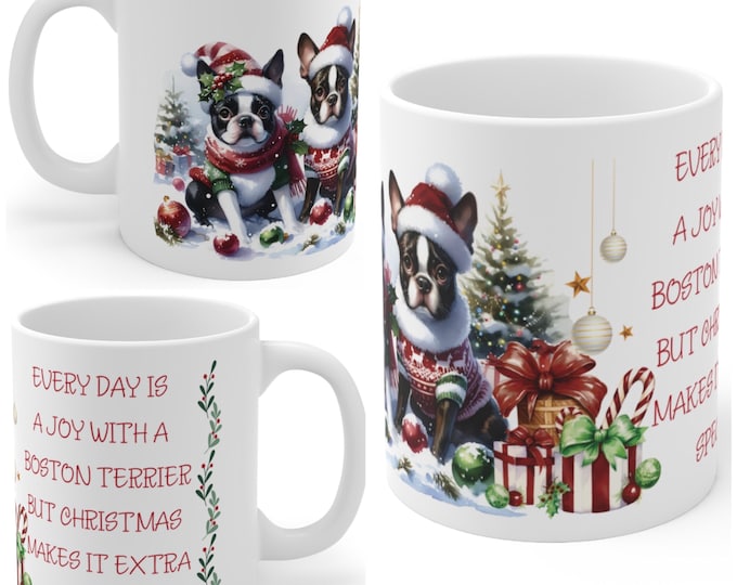 11oz Ceramic Boston Terrier Christmas Mug, Boston Terrier Mug, Boston Terrier Gift For Boston Terrier , Mum, Dad, Owner, Agility Gift
