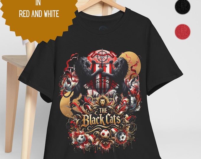 Sunderland The Black Cats Heavy Cotton T-Shirt | Football Fan | Available in Red, Black & White in Sizes Small to 5XL