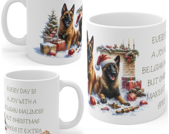 11oz Ceramic Belgian Malinois Christmas Mug, Malinois  Mug, Belgian Malinois Gift For Belgian Malinois , Mum, Dad, Owner