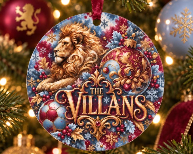 Aston Villa Ceramic Christmas Tree Decoration, Double Sided Printed & Gift Bag