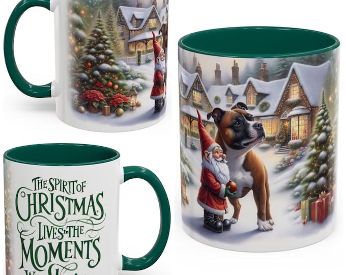 Staffordshire Bull Terrier and Gnome Christmas Mug