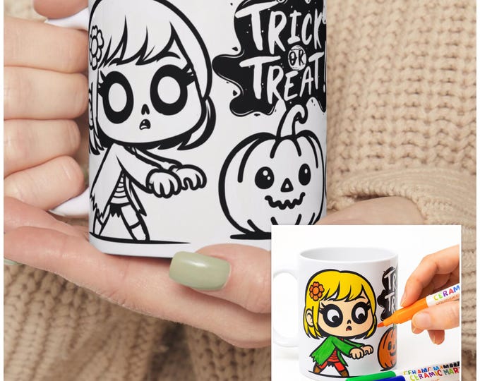 DIY Colour-In Halloween Mug | Personalise With Ceramic Pens | Spooky Craft Activity for Kids & Adults | Creative Halloween Gift