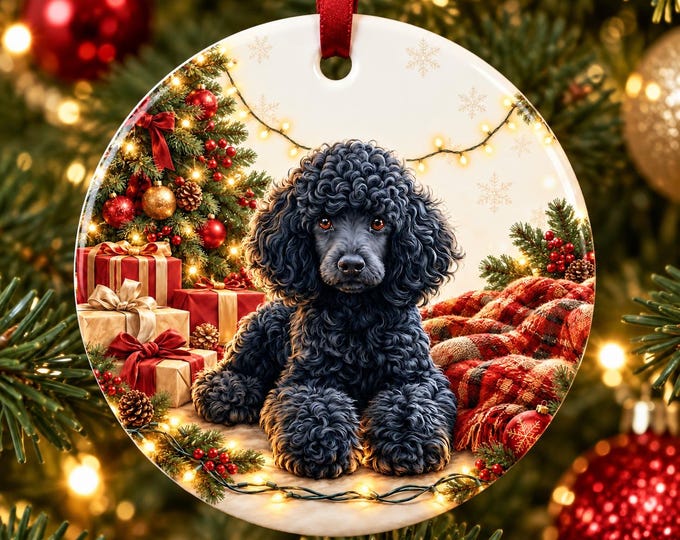 Black Poodle Christmas Ornament, Ceramic Dog Tree Decoration, Festive Keepsake