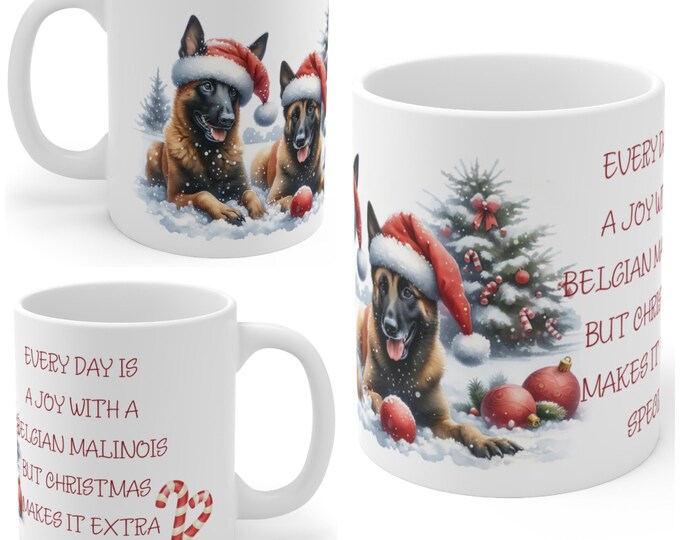 11oz Ceramic Belgian Malinois Christmas Mug, Malinois  Mug, Belgian Malinois Gift For Belgian Malinois , Mum, Dad, Owner