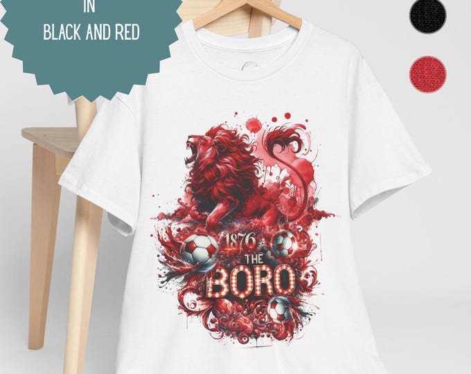 Middlesbrough T-Shirt | Football Fan Tee | Gift for Middlesbrough Supporter | Available in Red, Black & White in Sizes Small to 5XL