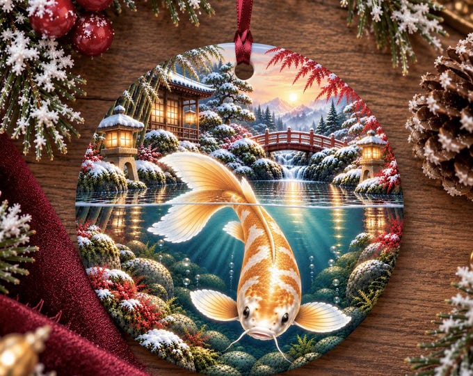 Golden Koi Fish Christmas Ornament | Japanese Garden Ceramic Decoration