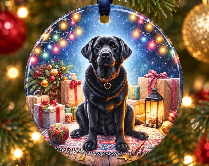 Black Labrador Christmas Ornament, Labrador Dog Decoration, Ceramic Xmas Bauble, Lab Gift, Dog Lover Christmas Gift, Tree Decoration