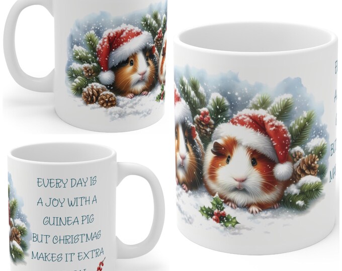11oz Ceramic Guinea Pig Christmas Mug, The Perfect Guinea Pig Gift For Secret Santa, Work Colleagues, Guinea Pig Owner