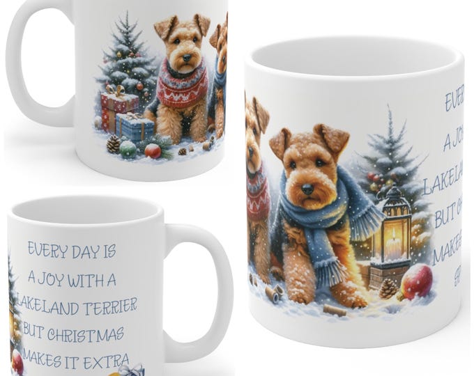 11oz Ceramic Lakeland Terrier Christmas Mug, Lakeland Terrier Mug, Lakeland Terrier Gift For Lakeland Terrier , Mum, Dad, Owner