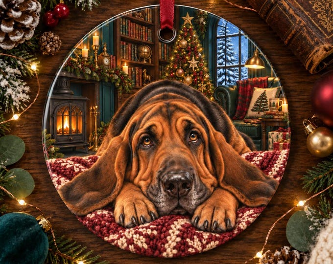 Bloodhound Christmas Tree Ornament, Ceramic, Double-Sided Print & Gift Bag