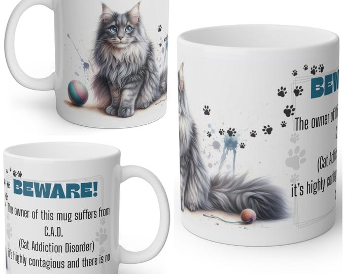 Funny Fluffy Grey Cat Mug