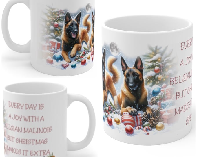 11oz Ceramic Belgian Malinois Christmas Mug, Malinois  Mug, Belgian Malinois Gift For Belgian Malinois , Mum, Dad, Owner