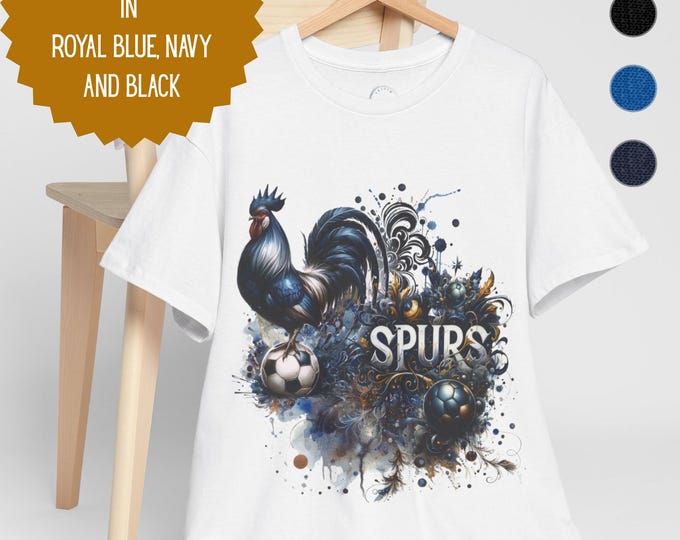 Tottenham Hotspur Fan T-Shirt | The Spurs Lion Design | Heavy Cotton Football Tee | Royal Blue, Black or White | Sizes Small to 5XL