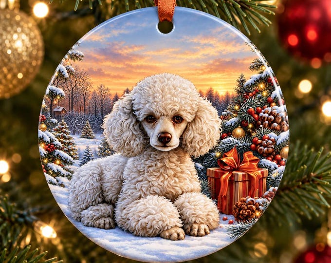 White Poodle Christmas Ornament, Poodle Dog Decoration, Ceramic Xmas Bauble, Poodle Gift, Dog Lover Christmas Gift, Tree Decoration