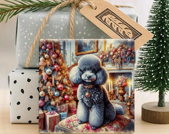 Grey Poodle Christmas Coaster, Perfect Secret Santa Gift, Pre Christmas Gift