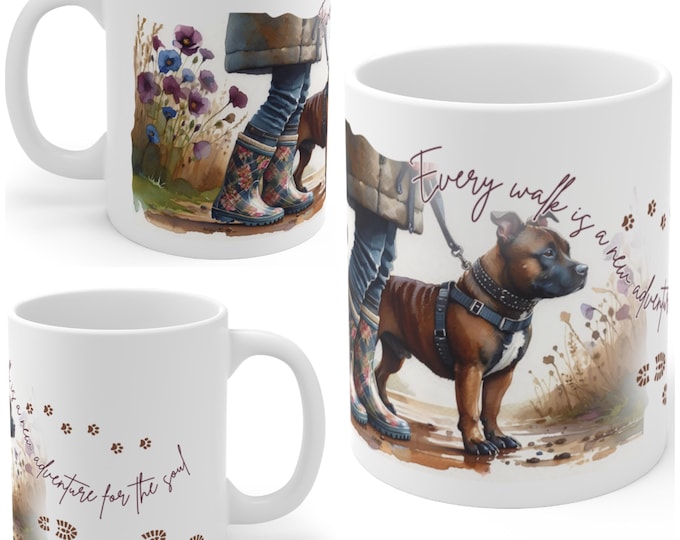 Staffordshire Bull Terrier 11oz Ceramic Coffee Mug – Dog Lover Gift, Tea Mug, Dog Walker Present