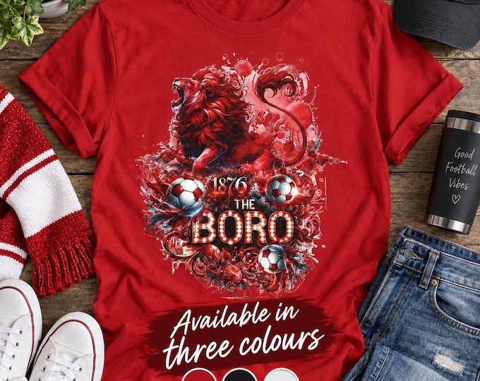 Middlesbrough FC Lion T-Shirt | 1876 Football Fan Tee (Red, Black, White)
