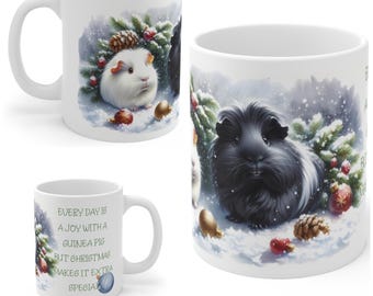 11oz Ceramic Guinea Pig Christmas Mug, The Perfect Guinea Pig Gift For Secret Santa, Work Colleagues, Guinea Pig Owner