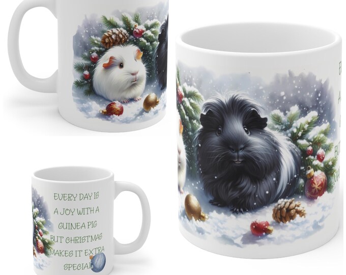 11oz Ceramic Guinea Pig Christmas Mug, The Perfect Guinea Pig Gift For Secret Santa, Work Colleagues, Guinea Pig Owner