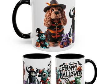 Cute Halloween Mug – Tan Cocker Spaniel with Adorable Little Monsters – Fun Dog Lover Gift – Boo Basket Gift - 11oz Ceramic Coffee Mug